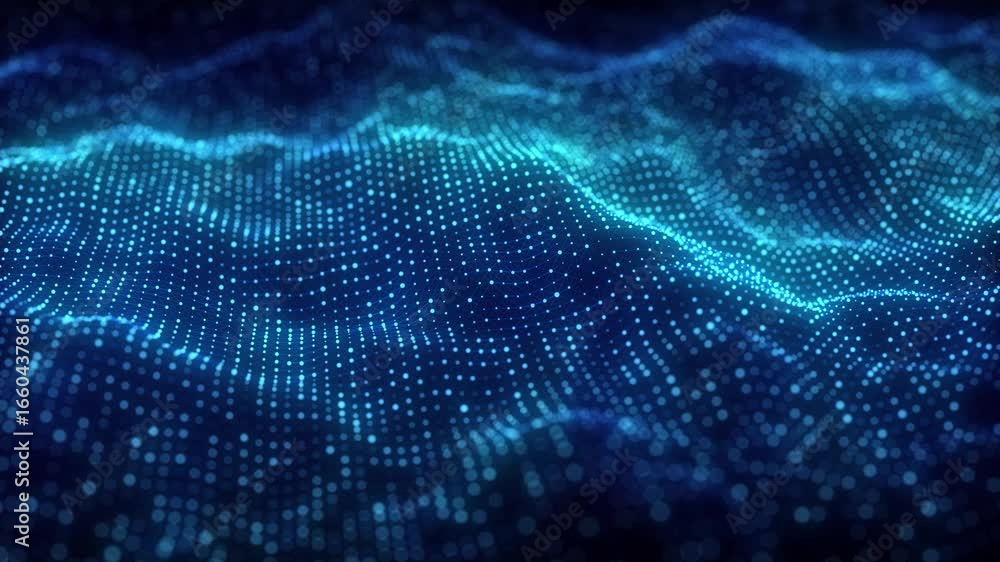 Poster music color wave of particles and lines. big data visualization. abstract blue background with a dyn