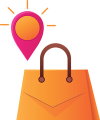 Shopping basket in the form of a handbag with a location sign