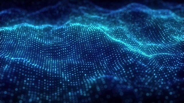Music color wave of particles and lines. Big data visualization. Abstract blue background with a dynamic wave. 3d rendering.