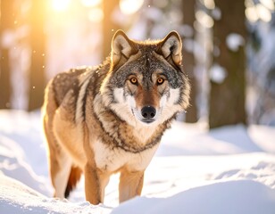 Naklejka premium Majestic Wolf in Winter Forest.