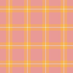 Seamless plaid pattern in pastel pink and yellow. Versatile background for textile design, wrapping paper, fabric prints, and retroinspired projects.