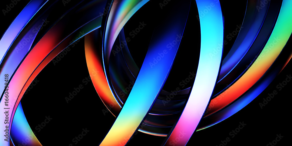 Poster abstract multicolored rings overlapping each other against a black background view