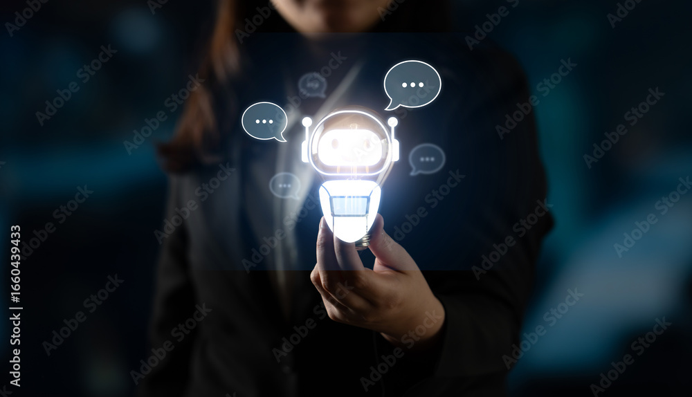 Poster ai chatbot virtual assistant interacting with users through ai conversation bubbles, symbolizing ai 