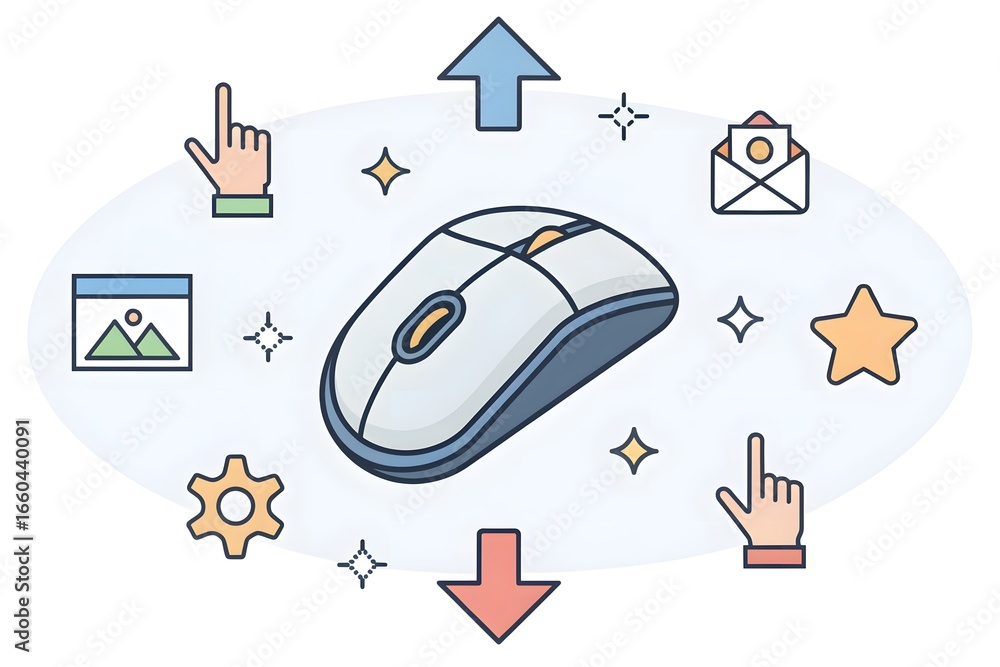 Fototapete computer mouse and digital icons for online interaction cursor pointer