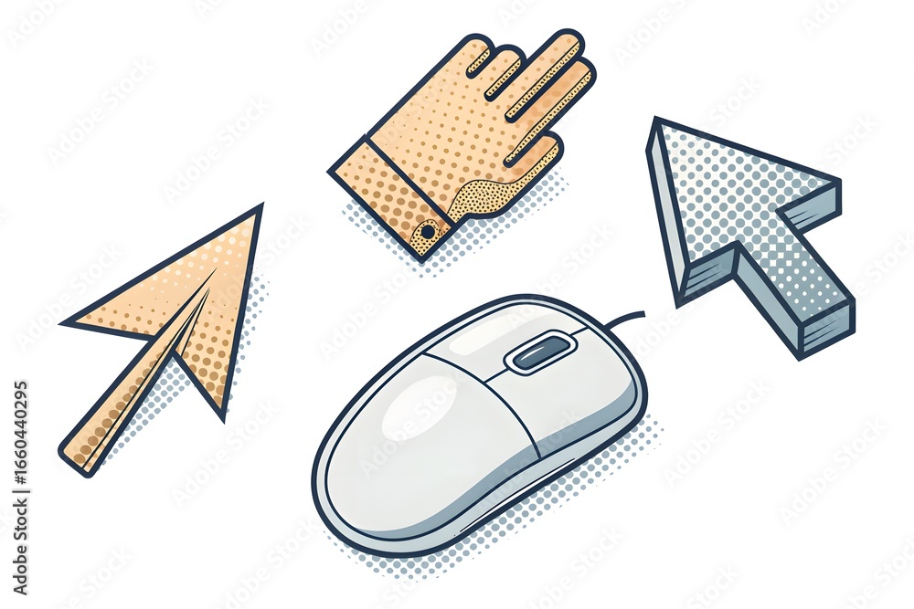 Fototapete computer mouse and cursors with halftone effect pointer hand cursor