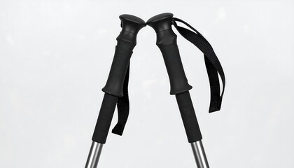 Two hiking poles with black rubberized handles and adjustable straps, presented against a plain white background.