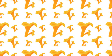 Autumn nature seamless pattern with mushrooms in flat style. Fall vector illustration for digital use, banners, cards, prints