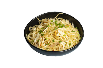 Vegetable Hakka noodles—stir-fried noodles with colorful vegetables, isolated on transparent background, perfect for culinary, food, and recipe projects.