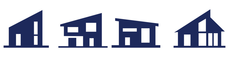 Modern minimal house silhouette set with geometric architectural designs, contemporary home shapes, and unique residential icons
