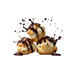 Delicious Cream Puffs with Chocolate Sauce Splash