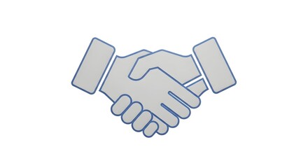 Naklejka premium Sleek 3D Handshake Icon with Blue Outline Symbolizing Partnership and Agreement on a Clean White Background.