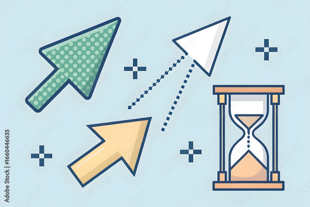 Poster multiple cursors and hourglass illustration mouse pointer time