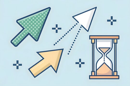 Multiple cursors and hourglass illustration mouse pointer time