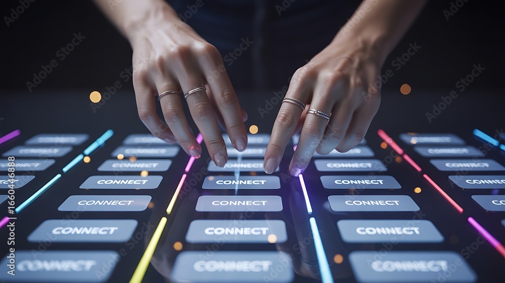 Fototapete connecting the world through technology a user interface with glowing connect buttons symbolizing mo