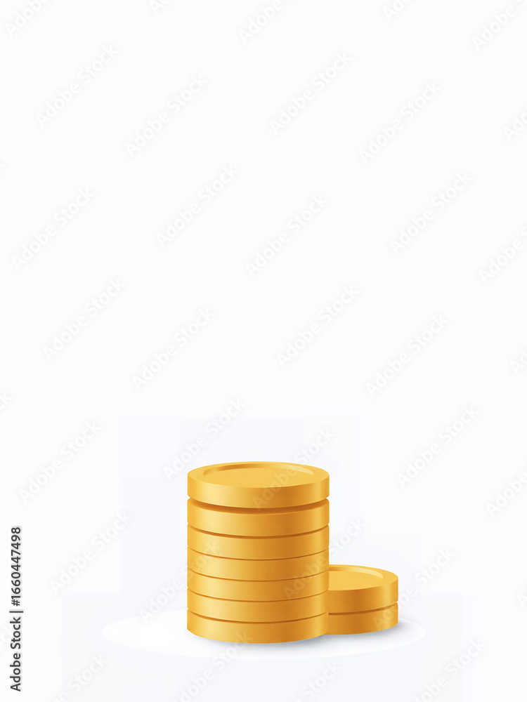 Poster illustration of a stack of gold coins with a smaller stack next to it on white background