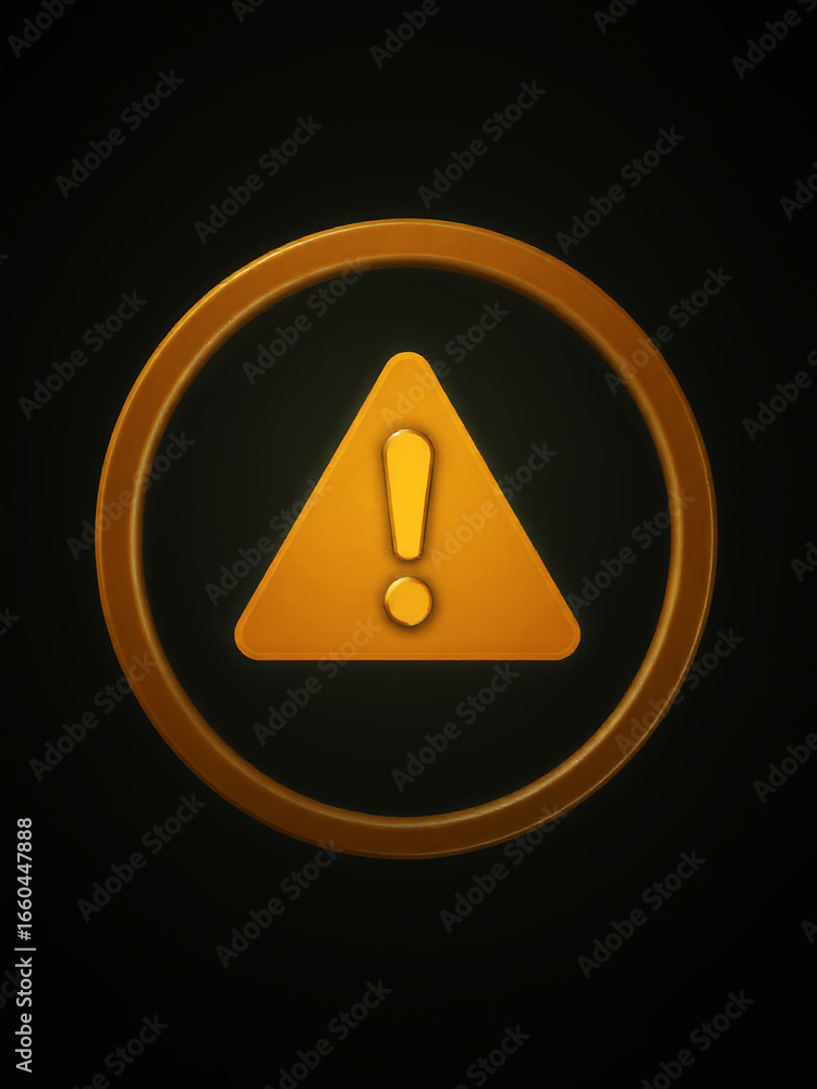 Poster A golden warning sign with an exclamation point inside a triangle and circle frame