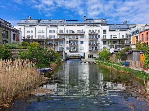 Residential Building situated over a Canal at the European Village in Malm&ouml;, Sweden