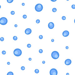 Water droplet seamless pattern. Round blue drops on surface. Raindrops on isolated background