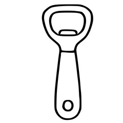 A simple vector illustration of a bottle opener with a minimalist design, featuring bold black outlines against a white background, ideal for various applications.