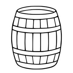 Simple vector illustration of a wooden barrel with a distinct handdrawn style, featuring bold black outlines and clearly defined staves, ideal for rustic designs.