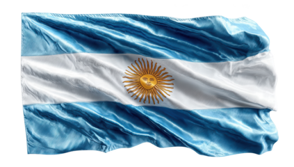 Waving Argentinian flag, blue and white stripes, sun emblem detail