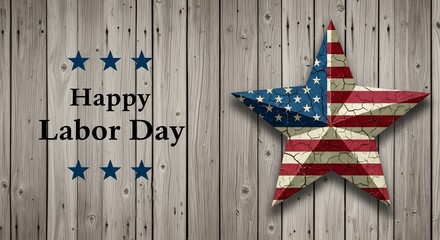 Happy labor day message with american flag star on rustic wooden background, celebrating the national holiday and honoring workers