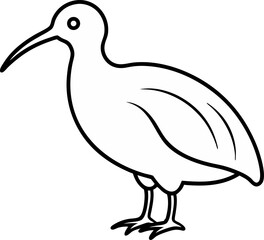 Stylized Line Drawing of an Ibis Bird with Curved Beak and Simple Feather Detail Standing Contemplatively
