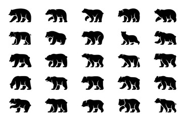 Collection of Black Bear Silhouettes in Various Poses and Movements