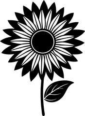 Monochromatic Sunflower Illustration Capturing the Essence of Nature's Beauty with Intricate Petal and Leaf Details Showcasing Floral Artistry