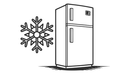 Illustration of a two door refrigerator with a snowflake indicating cooling and freezing function