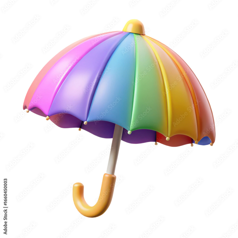Poster a vibrant open rainbow umbrella with a curved handle symbolizing protection and cheerful weather iso