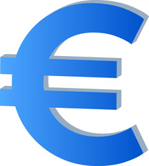 Gradient blue 3D euro symbol  isolated on transparent background