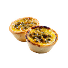 Two Delicious Passion Fruit Tarts on Black Background
