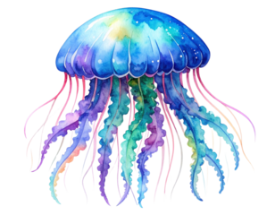 vibrant watercolor jellyfish on white background_ Save to Library_ Download Previ