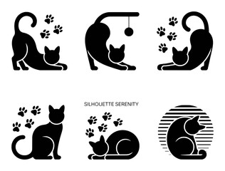 Collection of Black Cat Silhouettes in Various Poses and Activities