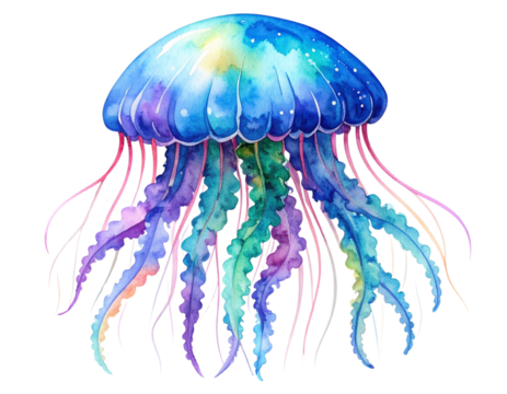 vibrant watercolor jellyfish on white background_ Save to Library_ Download Previ