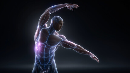 Obraz premium Moving Muscle Hologram with Soft Lighting and Copy Space