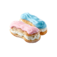 Delicious Pink and Blue Cream-Filled Eclairs, Sweet Pastry Dessert