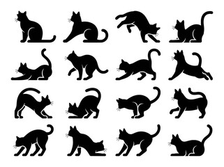 Collection of Black Cat Silhouettes in Various Poses