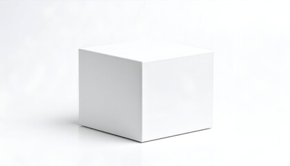 Minimalist white display cube box, isolated on a clean background. Perfect for product mockups, exhibition stands, and advertising presentations.