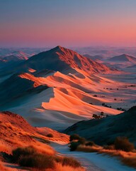 Majestic desert dunes under golden sky high resolution picture