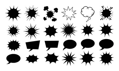 Collection of Black Comic Book Speech and Explosion Bubbles