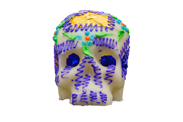 Dia de Muertos Decorative Sugar Skull with Purple and Gold Accents Transparent PNG