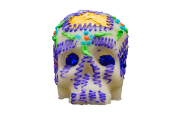 Dia de Muertos Decorative Sugar Skull with Purple and Gold Accents Transparent PNG