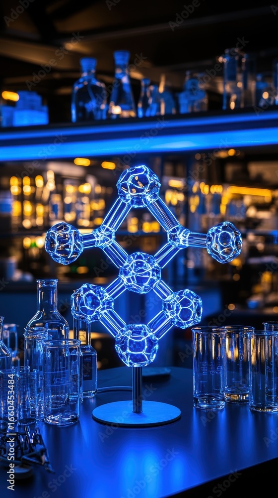 Poster crystal-clear molecular structure image, ideal for science and technology applications.