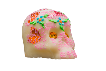 Decorated Sugar Skull with Pink Icing and Orange Foil