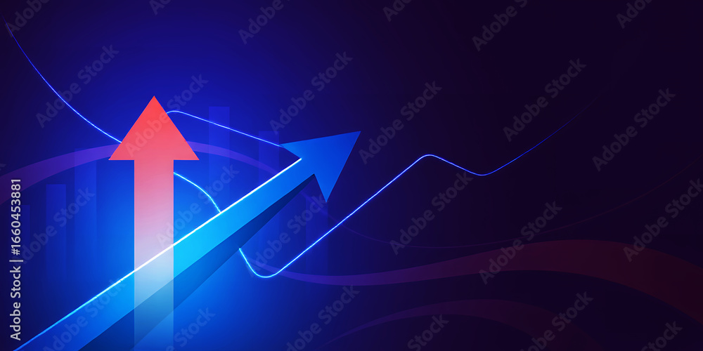 Aufkleber abstract image showing upward trending arrows with glowing lines on a dark background