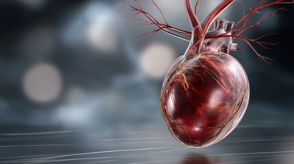 Heart with Blood Vessels Illuminated by Gentle Light