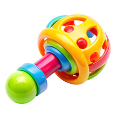 Colorful baby rattle toy isolated on transparent background