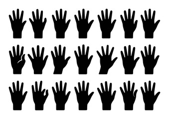 Collection of Black Hand Silhouettes on White Background